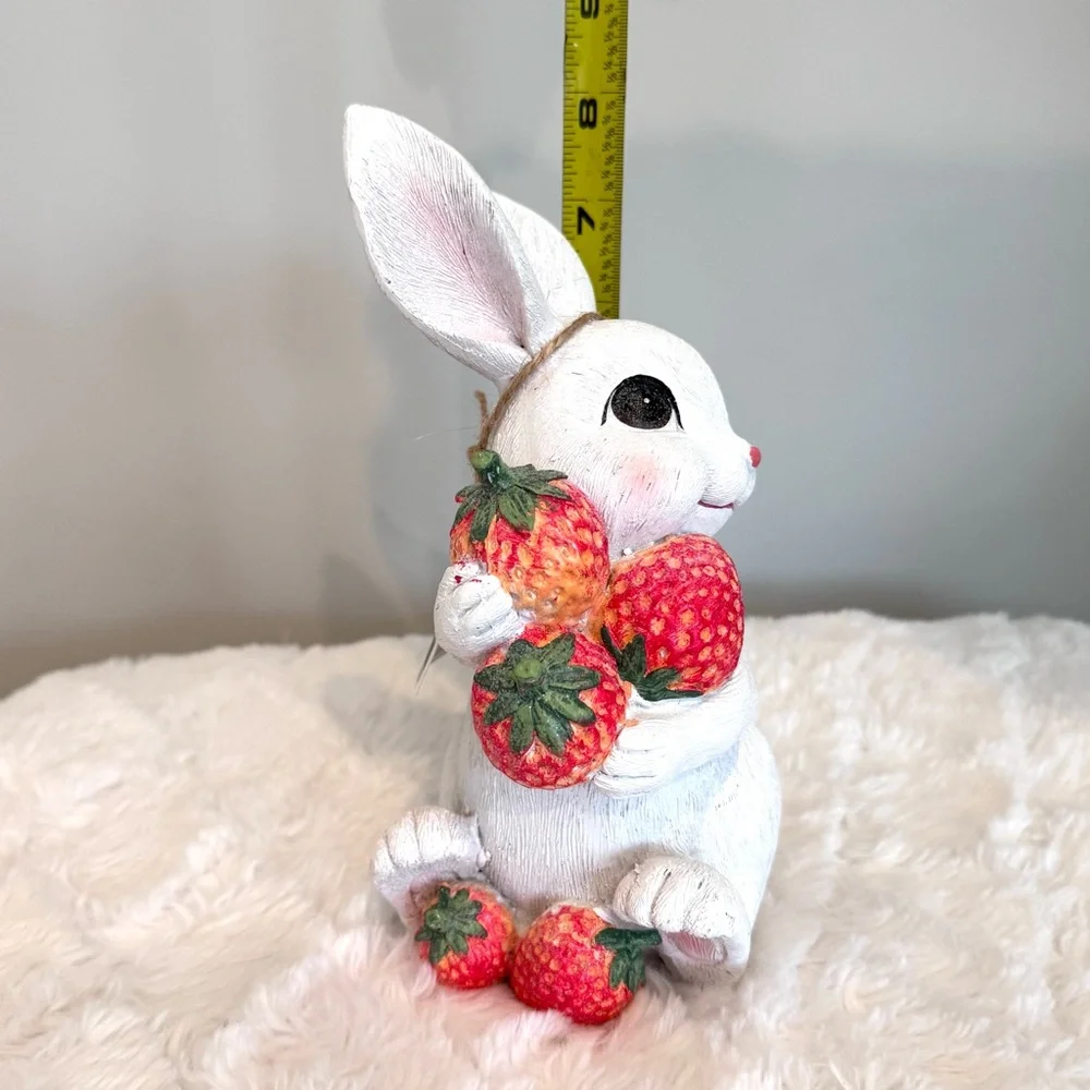 Bunny Rabbit Holding Strawberries Cute Spring Decor NEW 8”